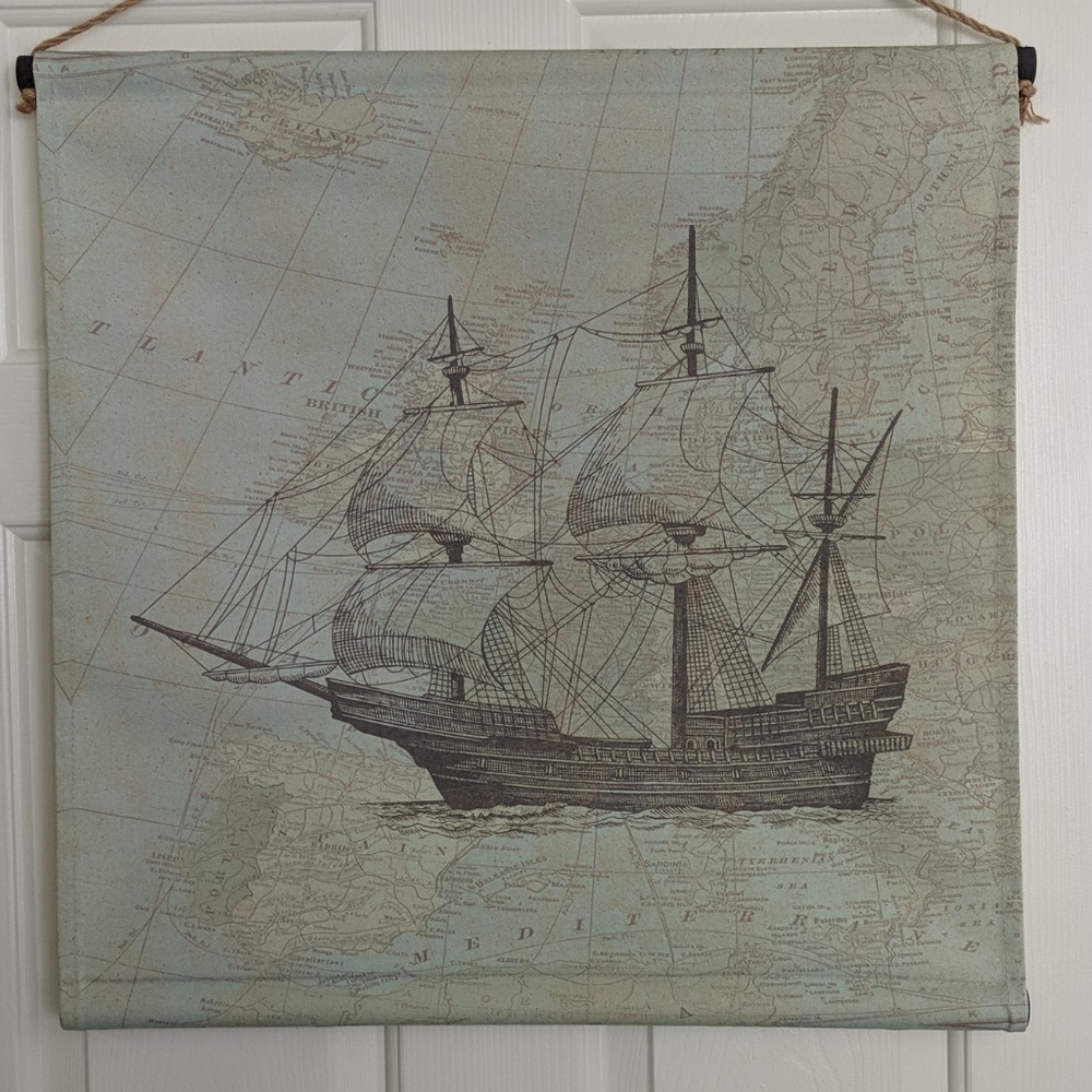 Ship and map canvas wall decor